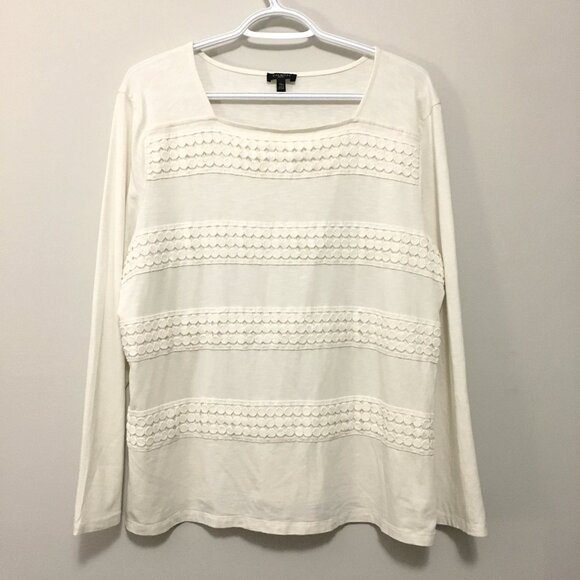 Cream Embroidery Banded Square Neck Long Sleeve Top - Picture 1 of 14